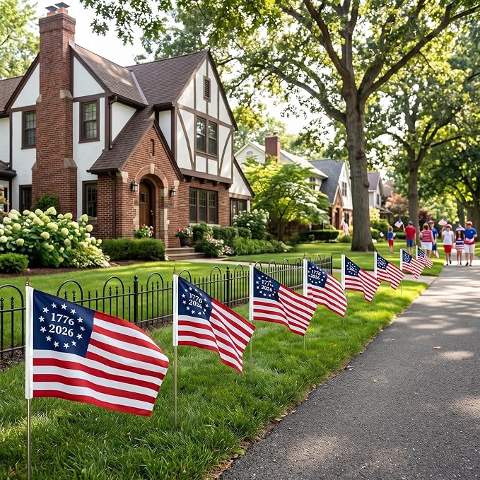 1776 2026 Small American Flag 12x18 Inch on Stick for Outside Yard and Garden, 12 Pack Betsy Ross US Hand Held Flags for 250th Anniversary July 4th Decorations