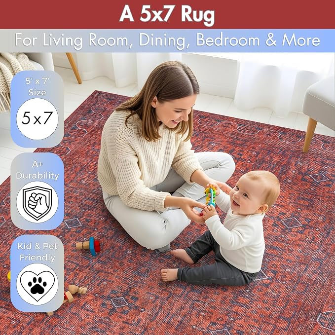 Sacred Artisans Tribal 5x7 Area Rug for Living Room, Dining Room and Office | Washable, Non Slip, Pet Friendly and Low Pile (Mystic, 5' x 7')