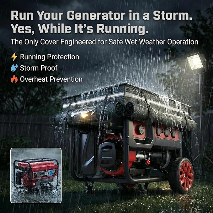 Generator Cover– Portable Generator Cover While Running with Noise Reduction & Waterproof Protection, 900D Heavy Duty Fabric, Universal Fit for 7500W-9500W Frame Generators, 28"x26"x24" – Black