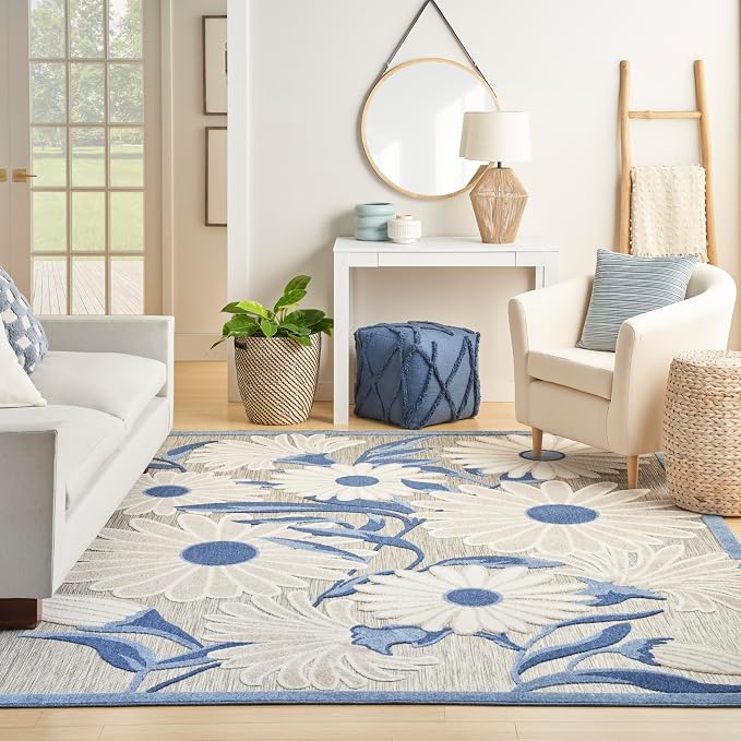 Nourison Home Aloha Blue Grey 7'10" x 10'6" Area Rug - Easy Clean, Non Shedding, Bed Room, Living Room, Dining Room, Kitchen (8' x 11')