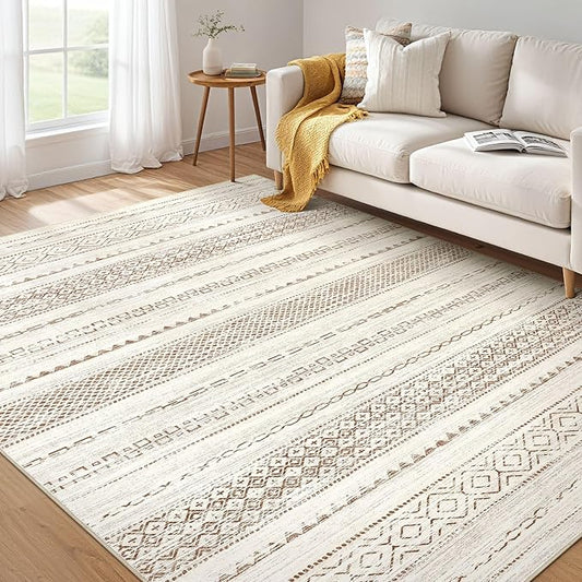 Nakagishi Boho 5x7 Area Rug Living Room Rugs Machine Washable Brown | Soft, Pet & Kid Friendly, Carpet for Living Room/Bedroom/Office/Kitchen/Nursery, Daily Home Decor Stain Resistant Moroccan