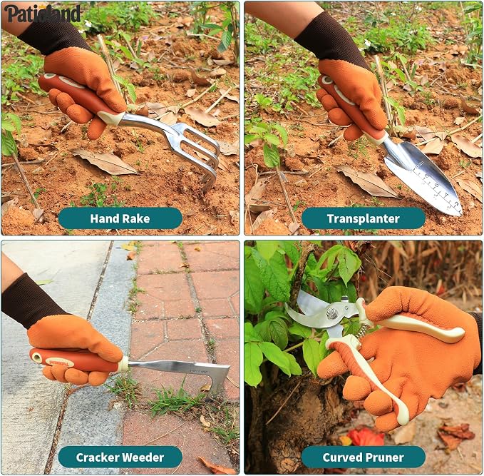 Brown Gardening Sets 26-Piece, Gardening Kit with Non-Slip Ergonomic Handle, Storage Handbag, Gardening Gloves, Apron and Repotting Mat, Gardening Gift for Women Men