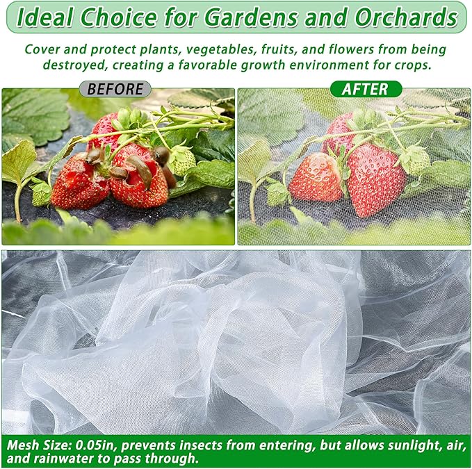 2 Pack Garden Netting for Raised Beds, 8x4 FT Mesh Plant Covers with Drawstring for Garden Protection, Raised Bed Bird Netting Pest Barrier Screen for Protecting Vegetables Fruits Flowers Crops