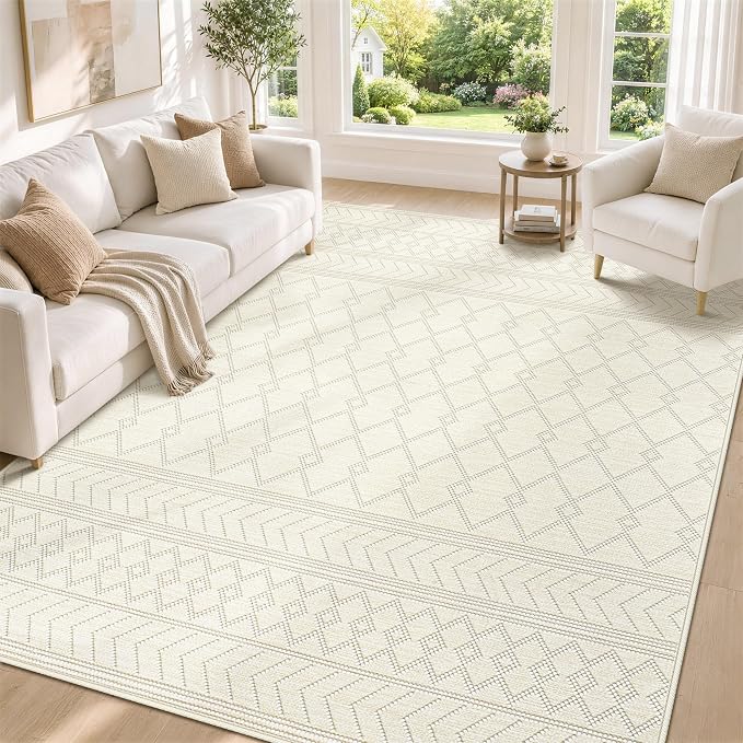 5x7 Area Rug For Living Room, Washable Beige Rugs Non Slip Low Pile | Neutral Large Soft Rug，Modern Geometric Carpet For Bedroom Dining Room Home Office Decor rug