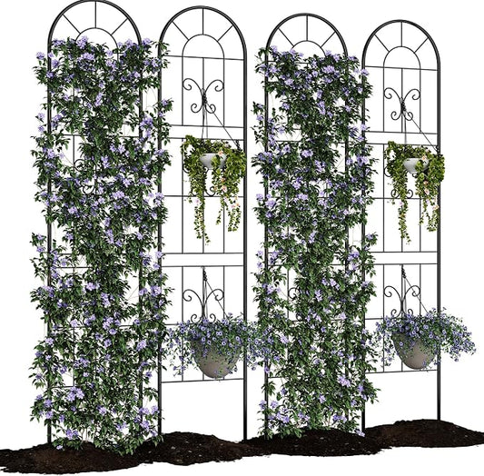 Garvee 55"x11" Metal Garden Trellis Panel (4-Pack), Black Rustproof Narrow Plant Support for Climbing Roses, Vines, Vegetables, Indoor & Outdoor Decorative Fence