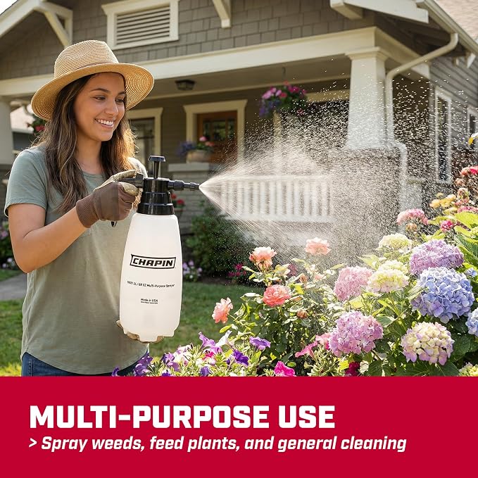 Chapin 10031 Handheld Pump Sprayer, 68oz, Multi‑Purpose, Lawn & Garden, Translucent Poly Tank, Adjustable Brass Nozzle, Thumb‑Trigger Lock & in‑Tank Filter for Fertilizer, Weed & Pest Applications