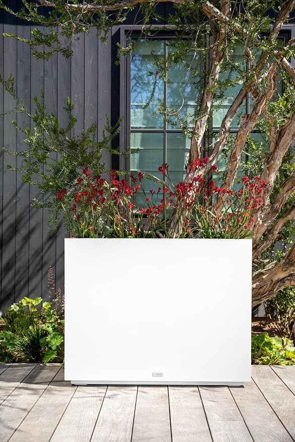 Veradek Span Plastic Box Series Planter - Tall Rectangular, White, All-Weather Resistant, Removable Insert Bucket, Modern Design, Indoor/Outdoor Use