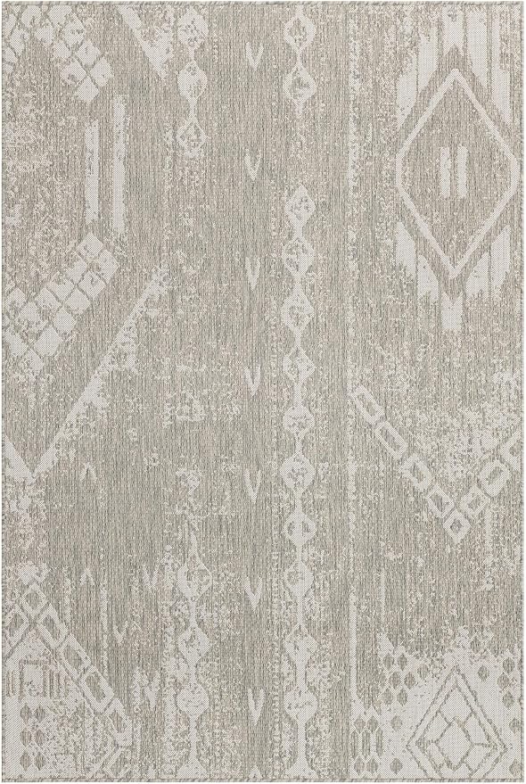 Unique Loom Outdoor Bohemian Collection Area Rug - Anthro (5' 3" x 8' Rectangle, Gray/ Ivory)