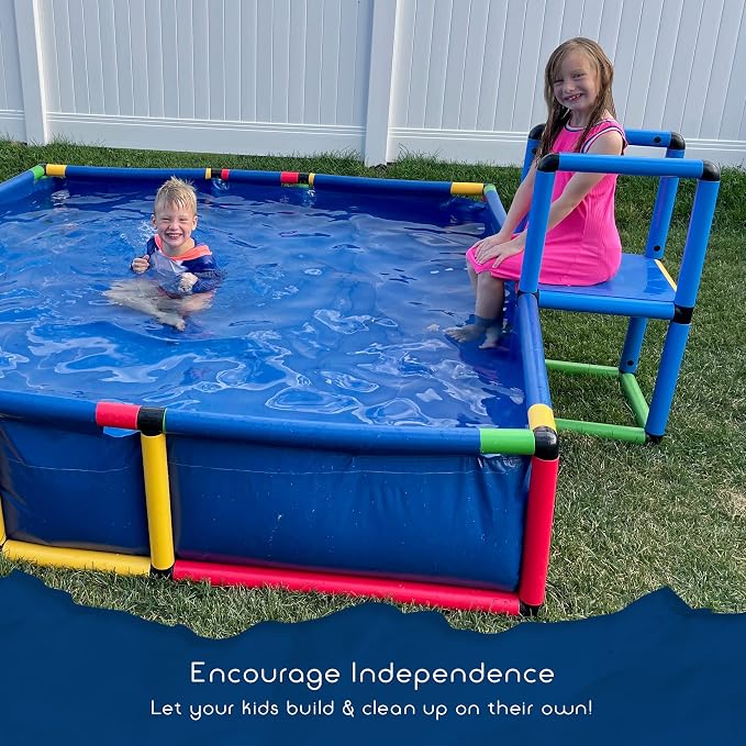 Plastic Kiddie Pool for Kids Ages 8-12 - Buildable Backyard Above Ground Pool for Ball & Sand Pit with Tubes, Connectors, Panels & Sleeve - Toddler Swimming Pools for Outside Play by Funphix