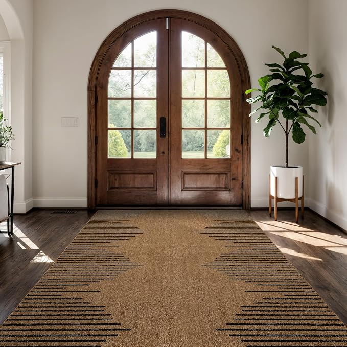 Rugshop Bohemian Stripe Stain Resistant Area Rug Jute 7'10" x 10' | High Traffic,Fade Resistant, Living Room, Bedroom, Dining Room, Home Office, Kitchen, Entryway, Hallway, Nursery,Basement