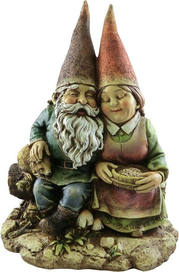 Napco Imports Cuddly Gnome Couple Distressed Green 12 x 9 Resin Stone Collectible Figurine