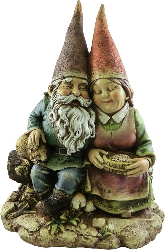 Napco Imports Cuddly Gnome Couple Distressed Green 12 x 9 Resin Stone Collectible Figurine
