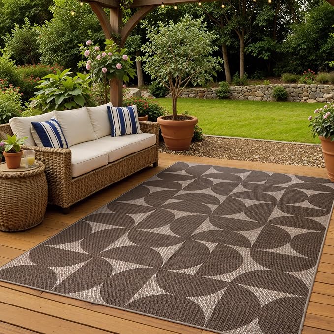 Lahome Tan Outdoor Rug 5x7, Semi Circle Easy Jute Indoor Outdoor Patio Rug | ug for Living Room, Non Slip Stain Resistant Carpet for Bedroom Backyard Home Decor
