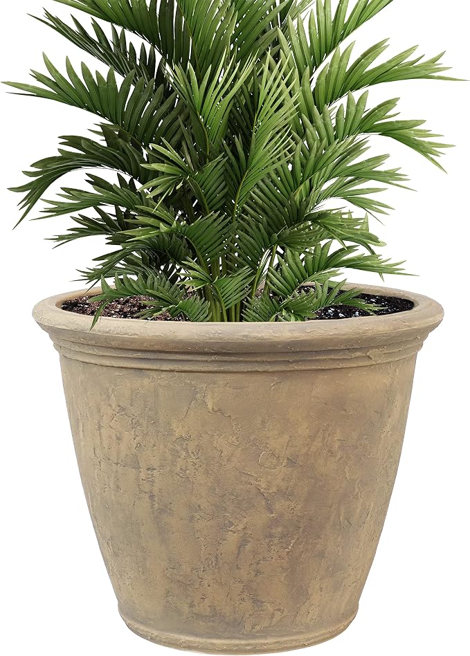 Sunnydaze 24-Inch Anjelica Large Plastic Pot for Plants - Outdoor Double-Walled Large Plastic Planter with Drillable Drainage Holes - Beige
