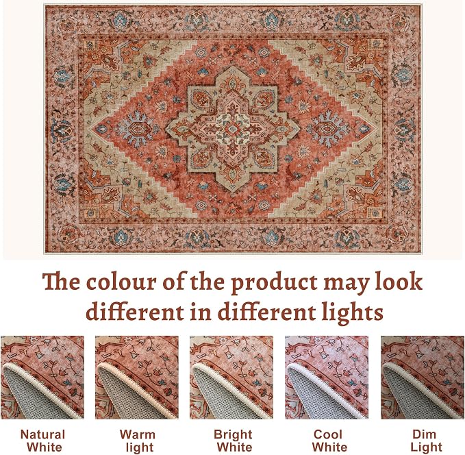 Tangsoo Boho 3x5 Rug, Washable Non Slip Accent Rugs for Entryway Terracotta | Vintage Print Indoor Carpet,Oriental Soft Low Pile 3x5 Area Rugs for Living Room Bedroom Bedside Bathroom Entrance Home Decor