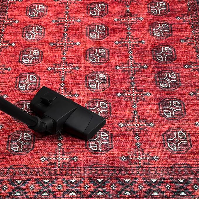 Keen Home Design Vintage Washable Area Rug, Non-Slip Low Pile, 8x10 | Machine Washable Cotton Chenille, 0.25In Low Pile, Rubber Non-Slip Back; Living Room, Bedroom, Dining Room, Office
