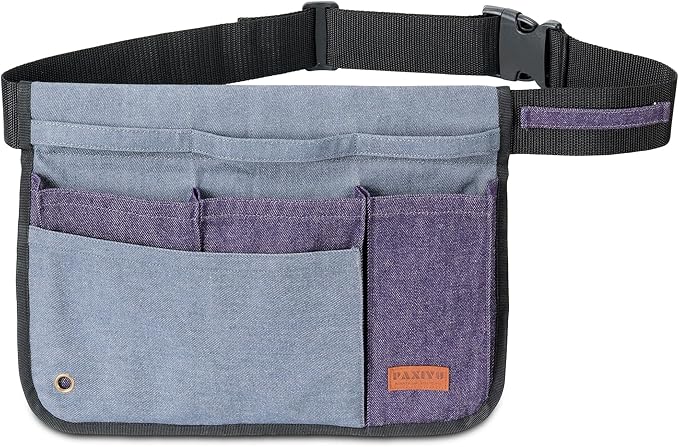 Garden Tool Belt for Women & Men, Wide Denim Garden Apron with 5 Pockets, Adjustable Utility Tool Pouch for Gardening, Florist, DIY & Craft, Purple