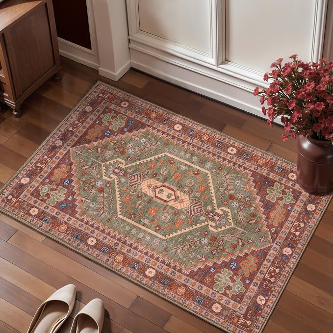 Ciicool 2x3ft Small Area Rug,Washable Boho Thin Mat for Entryway Kitchen | Oriental Non-Slip Low-Pile Indoor Carpet Soft Entry Rugs for Entrance Bedroom Kitchen Bathroom Foyer Decor