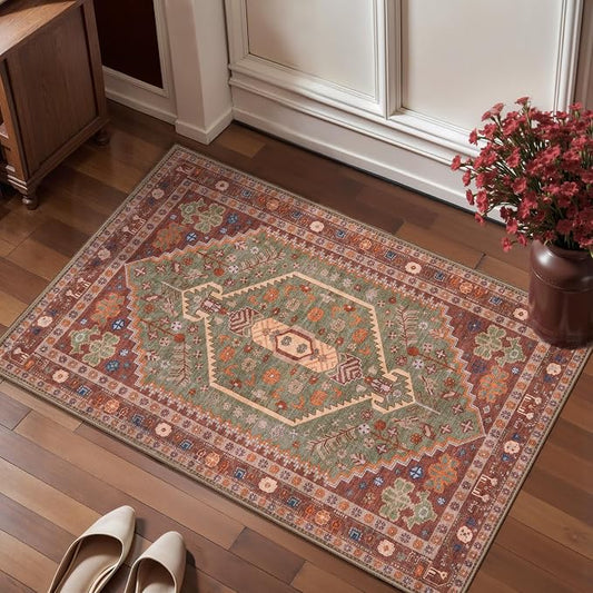 Ciicool 2x3ft Small Area Rug,Washable Boho Thin Mat for Entryway Kitchen | Oriental Non-Slip Low-Pile Indoor Carpet Soft Entry Rugs for Entrance Bedroom Kitchen Bathroom Foyer Decor