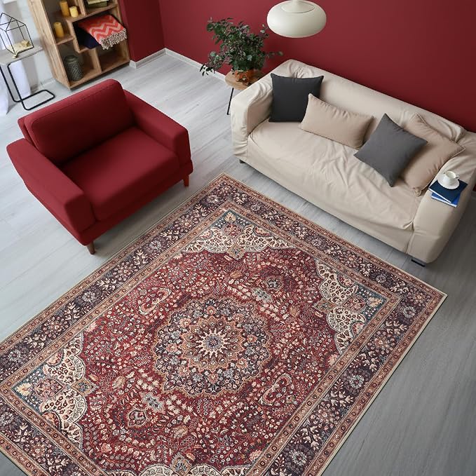 Keen Home Design Vintage Washable Entryway Rug, Non-Slip Low Pile, 3x5 | Machine Washable Cotton Chenille, 0.25In Low Pile, Rubber Non-Slip Back; Entryway, Kitchen, Bathroom, Bedroom