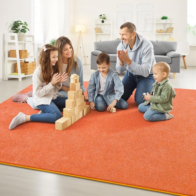 Chicrug Modern 4x6 Memory Foam Area Rugs for Bedroom Living Room | Low-pile Carpet Rug for Kids Playroom, Floor Rug for Bedside Dorm Dining Room Home Decor, Orange and White
