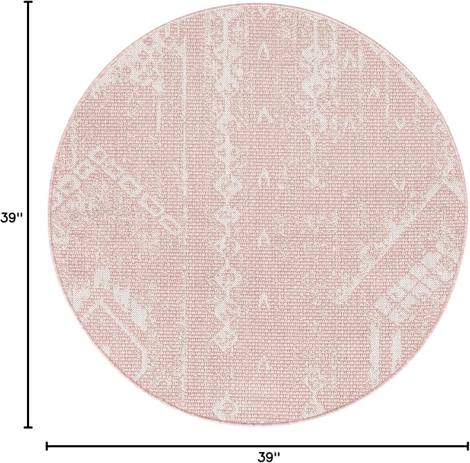 Unique Loom Outdoor Bohemian Collection Area Rug - Anthro (3' 3" Round Pink/Ivory)