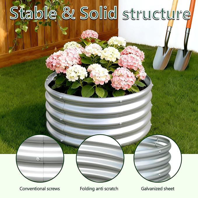 3Pack 2x2x1ft Galvanized Raised Garden Bed, Planter Raised Garden Beds Outdoor, Round Clearance Raised Garden Beds for Gardening Vegetables……