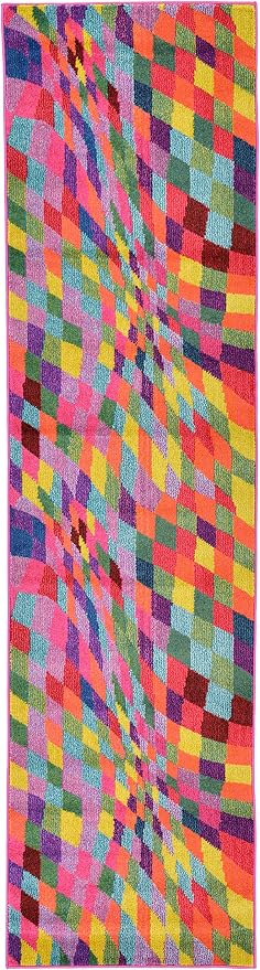 Unique Loom Estrella Collection Geometric, Abstract, Colorful, Modern, Eclectic Area Rug (2' 7 x 10' 0 Runner, Multi/Pink)