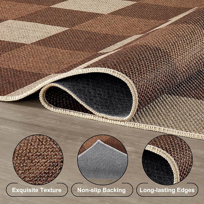 UERMEI 5x7 Outdoor Jute Area Rug Patio Neutral Washable Brown | Easy Non Slip Pet Friendly Indoor Farmhouse Carpet for Living Room Bedroom Dining Backyard