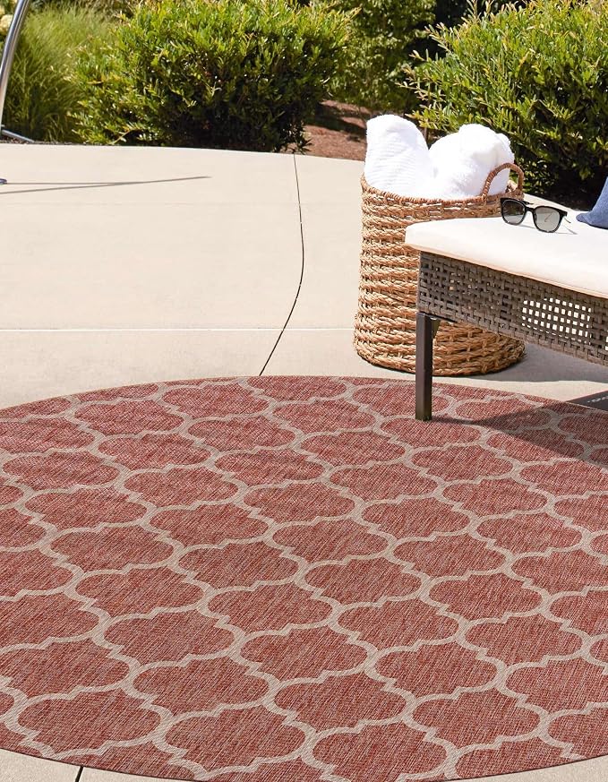 Unique Loom Outdoor Trellis Collection Area Rug - Trellis (Round 13' 0" x 13' 0", Rust Red/ Ivory)