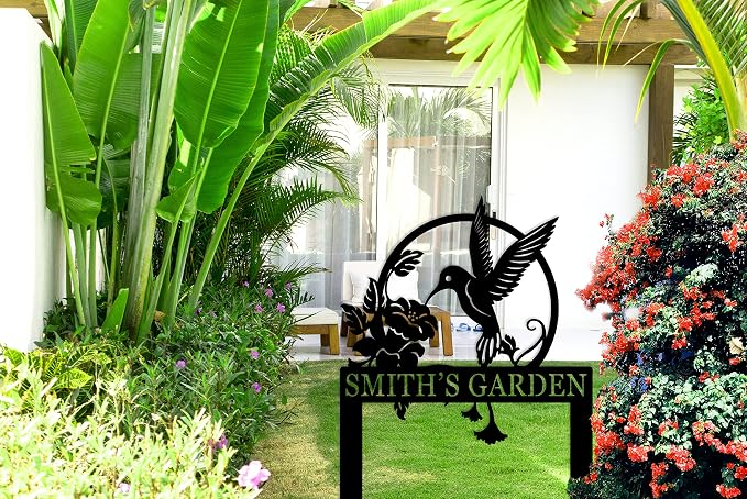 Personalized Hummingbird Metal Sign with Stake, Metal Sign, Signs Decorative Outdoor, Custom Garden Sign