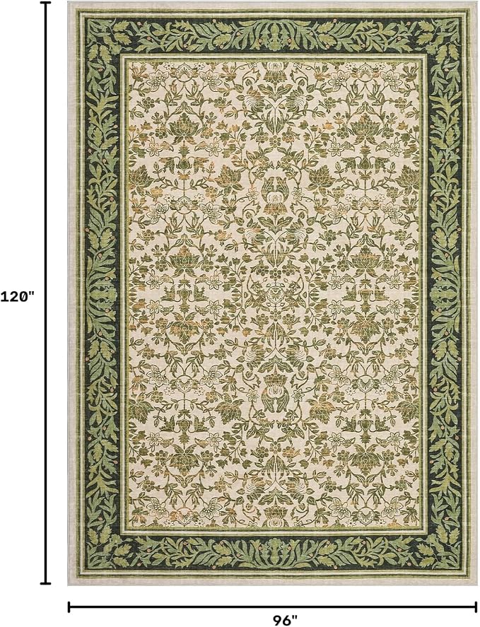 GarveeHome 8x10 Area Rugs for Living Room: Washable Bedroom Rug Light Green | Boho Vintage Non Slip Soft Low Pile Stain Resistant Indoor Carpet for Farmhouse Dining Room Nursery Home Office