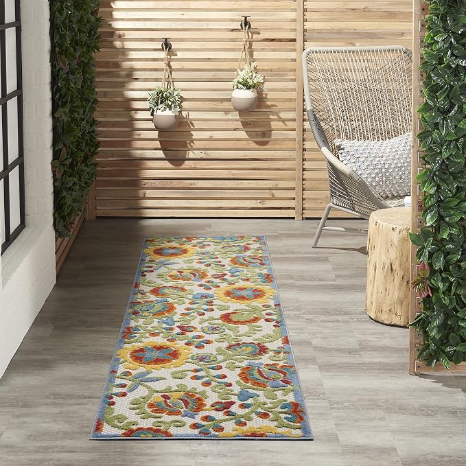 Nourison Home Aloha Ivory Multicolor 2' x 6' Area Rug - Easy Clean, Non Shedding, Bed Room, Living Room, Dining Room, Kitchen (6' Runner)