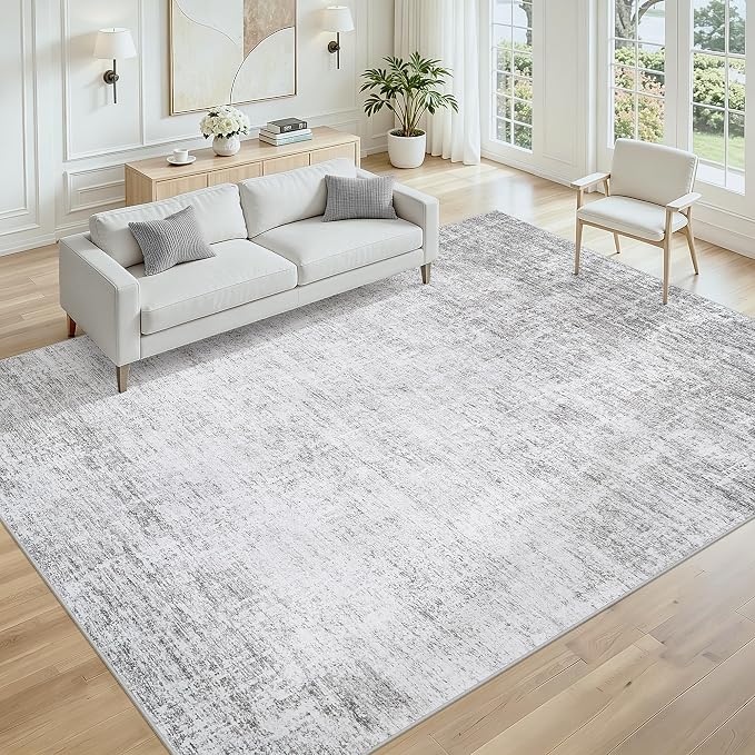 Washable 8x10 Abstract Black Area Rugs for Living Room | Large Modern Neutral Rugs Soft Non Slip Stain Resistant Low Pile Carpet Dining Room Bedroom Indoor Nursery Home Office