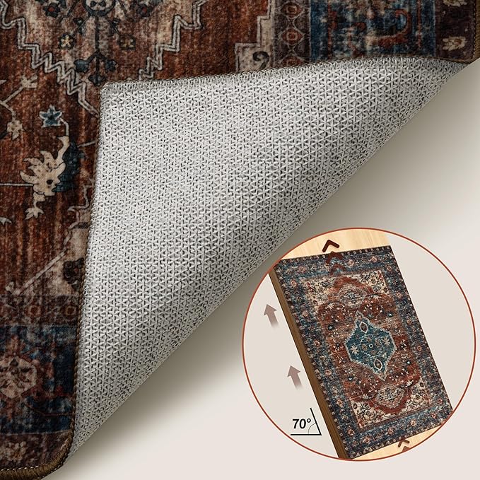 Tangsoo Oriental 2x3 Washable Rugs for Entryway, Non Slip Small Area Rug | Vintage Indoor Front Door Rug, Boho Print Door Mat Soft Low Pile Throw Rugs for Entrance Entry Kitchen Bedroom Bathroom