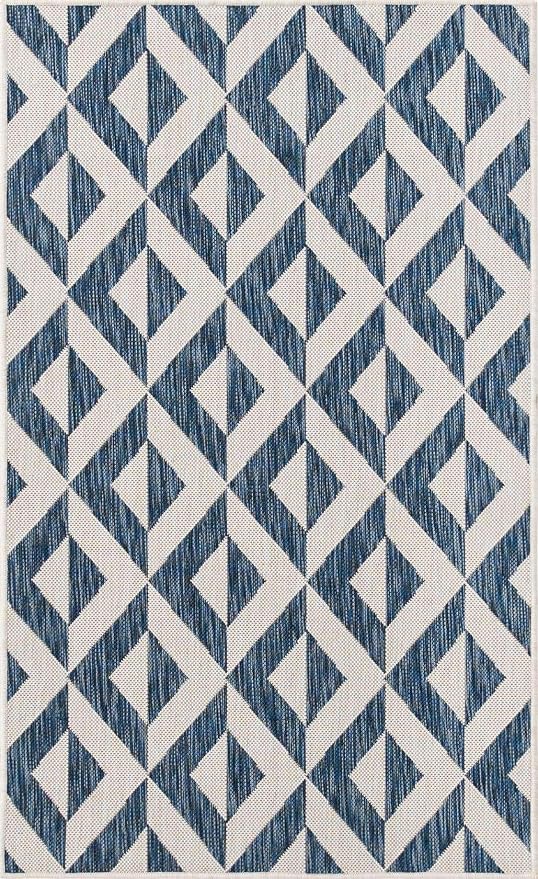 Unique Loom Outdoor Collection Area Rug - Napa (3' 3' x 5' 3' Rectangle, Blue/ Ivory)