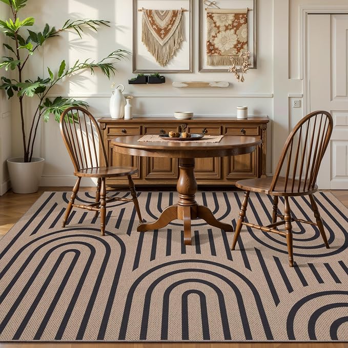 Tangsoo Easy Jute Rug 4x6 Washable Area Rug for Outdoor Patio,Rainbow Non-Slip Thin Farmhouse Door Carpet,Boho Indoor Throw Mat for Living Room Bedroom Sunroom Backyard