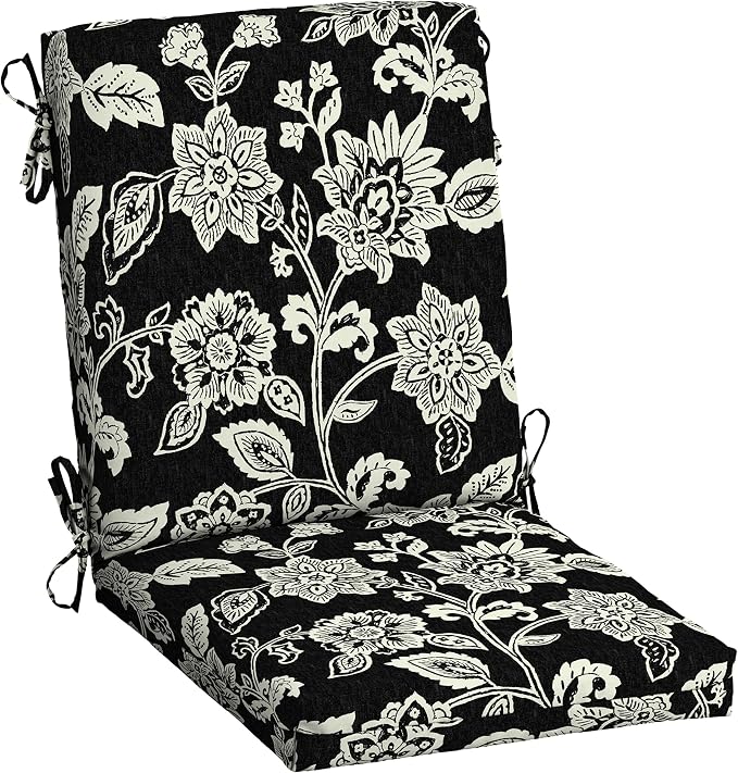 Arden Patio Dining Outdoor Chair Cushions, 20x44, Rain-Proof Seat Pad, Fade-Resistant Outdoor Cushion Ashland Black Jacobean