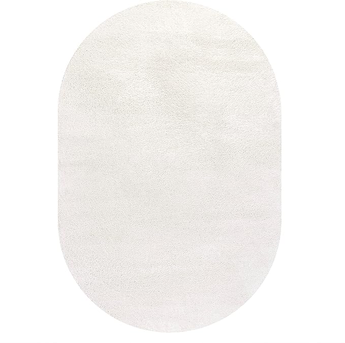 JONATHAN Y Haze Solid Low-Pile Cream 4x6 Oval Indoor Area Rug, Coastal,Bohemian,Minimalist,Classic, Easy-Cleaning for Living Room,Bedroom,Kitchen,Pet Friendly,Non-Shedding (SEU100T-4OV)