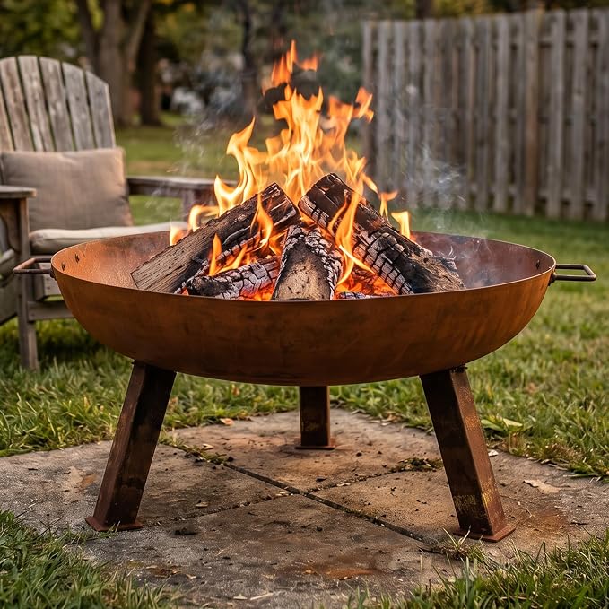 Sunnydaze Cast Iron Heavy Duty Fire Pit for Outside - Wood Burning Outdoor Fire Pit Bowl with Handles for Patio, Backyard, Camping - 24" - Rust