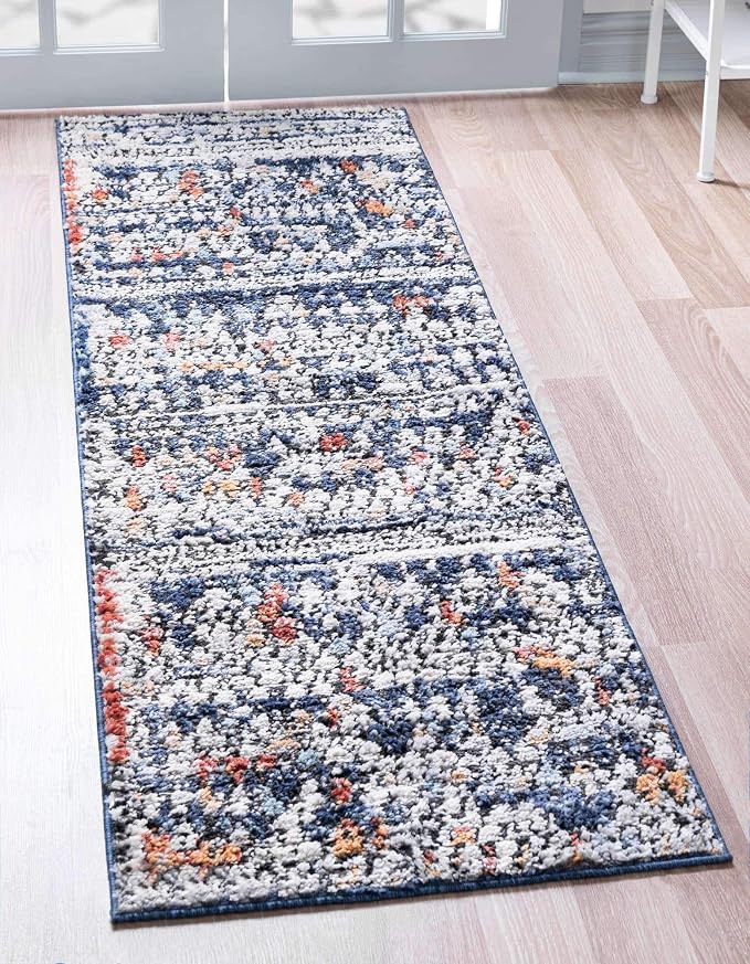 Unique Loom Morocco Collection Abstract Border, Diamond, Bohemian Area Rug (2' 2 x 6' 0 Runner, Multi/Blue)