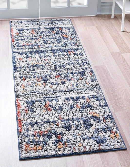 Unique Loom Morocco Collection Abstract Border, Diamond, Bohemian Area Rug (2' 2 x 6' 0 Runner, Multi/Blue)