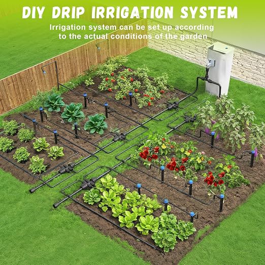 Drip Irrigation Kit Automatic Watering System 247FT Misting Sprinkler DIY Devices with 1/4" & 1/2" Tubing Hose, Adjustable Nozzle Emitters, Quick Connectors for Greenhouse, Garden, Patio