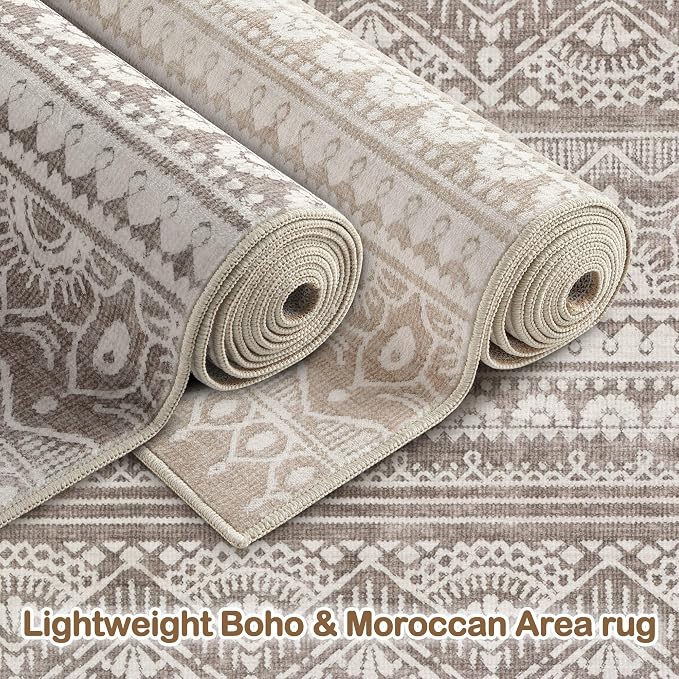 Tortania Area Rug Living Room Rugs - 6x9 Washable Large Soft Neutral Boho Moroccan Bohemian Farmhouse Rug Indoor Floor Carpet for Bedroom Under Dining Table Home Office Decor - Dark Brown