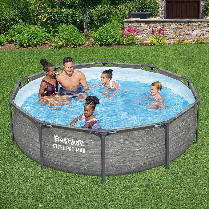 Bestway Steel Pro MAX 10' x 30" Above Ground Swimming Pool Set with Pump | Durable Round Metal Frame Outdoor Backyard Pool, Puncture-Resistant Liner - Filter Pump Included, Stacked Stone Print