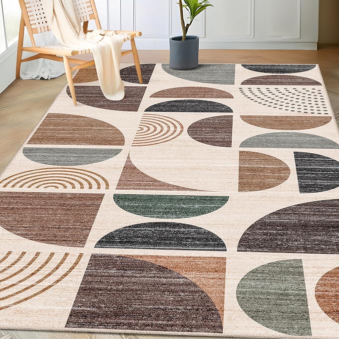 3x5 Rug Washable,Boho Area Rugs Small Non Slip Modern Abstract | Machine Washable Throw Carpet for Bedroom Entryway Living Room Bedside Soft Low Pile Floor Indoor Bohemian Brown