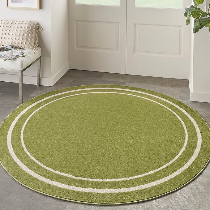 Nourison Home Nourison Essentials Green Ivory 4' x Round Area Rug - Easy Clean, Non Shedding, Bed Room, Living Room, Dining Room, Kitchen (4' x Round)