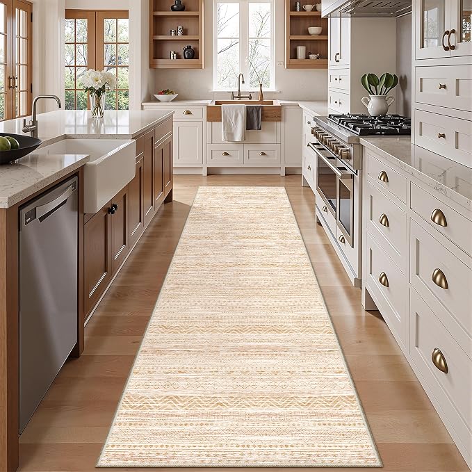 Miukiki Hallway 2x8 Runner Rug Washable Non Slip Kitchen Rug Beige | Soft Low Pile Long Floor Runner for Entryway Bedroom Laundry Room, Indoor Foldable Carpet with Rubber Backing 2'x8'