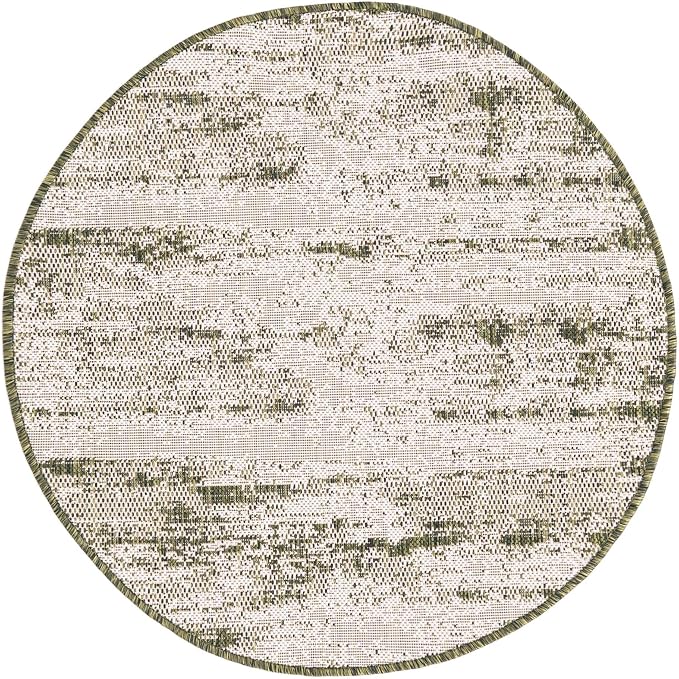 Unique Loom Outdoor Modern Collection Area Rug - Cartago (3' Round, Green/ Ivory)
