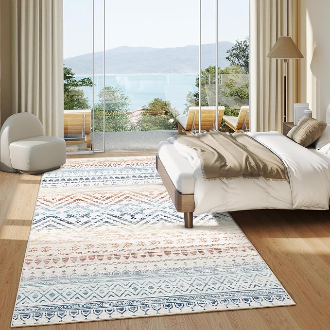 Miukiki 5x7 Washable Area Rug for Living Room, Soft Non Slip Rug Multi | Non-Slip Thin Throw Rug for Bedroom Kitchern Dining Room Office, Low Pile Indoor Floor Carpet with Vintage Pattern 5'x7'